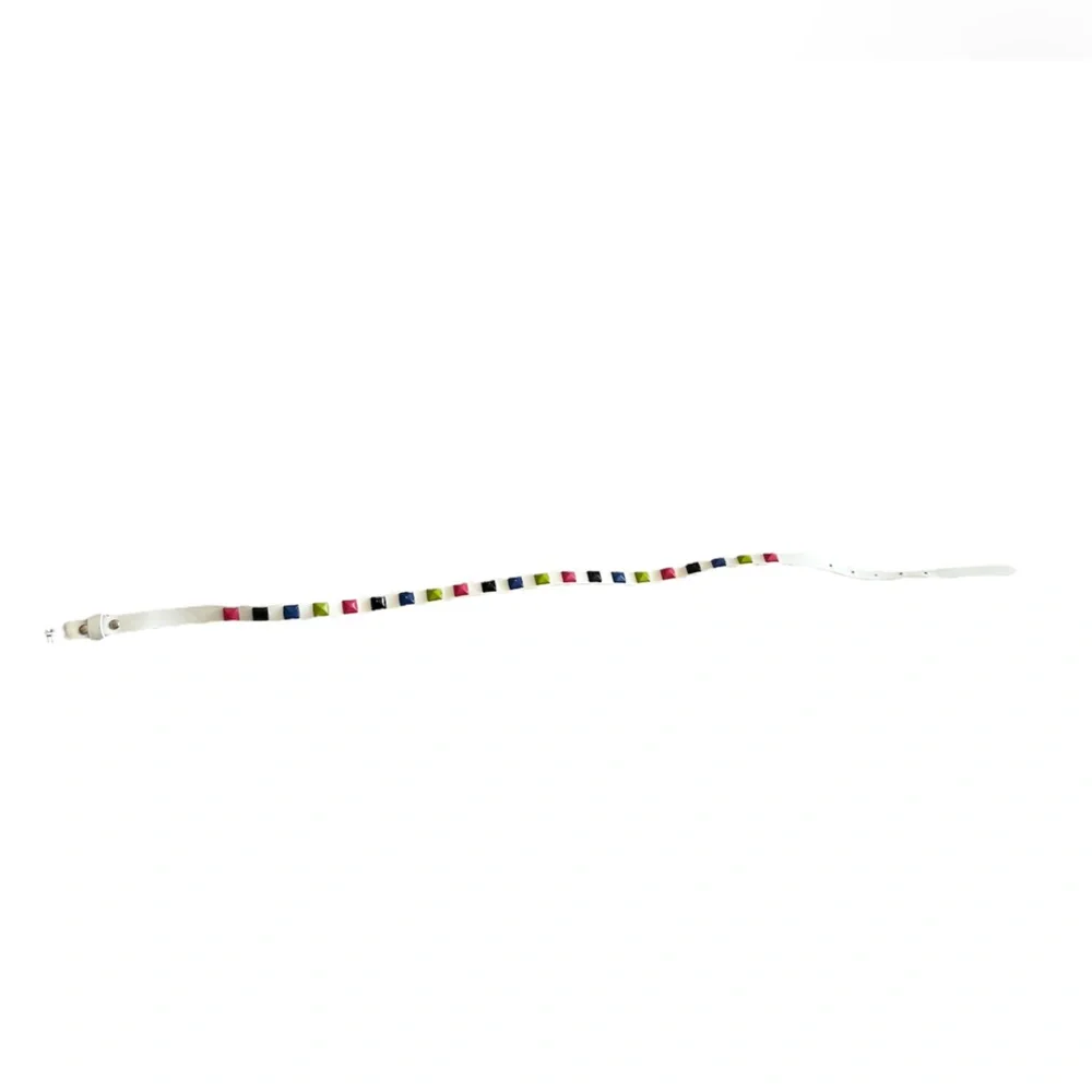 Kids’ White Belt with Blue, Black, Green, and Pink Stones